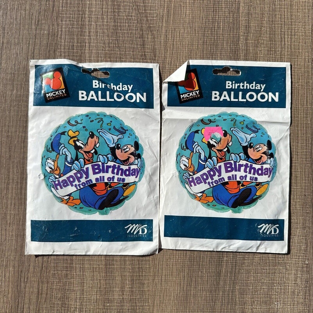 Vintage 90s Disney Mickey Mouse Unlimited Birthday Balloons Goofy Lot‎ of 2